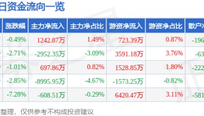 股票行情快报：中矿资源（002738）10月20日主力资金净买入1242.87万元