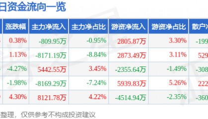 股票行情快报：中矿资源（002738）9月12日主力资金净卖出809.95万元