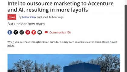 英特尔将把营销业务外包给埃森哲 或引发更多裁员