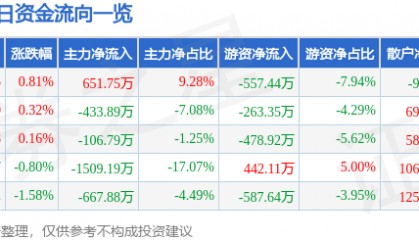 股票行情快报：长青集团（002616）6月9日主力资金净买入651.75万元