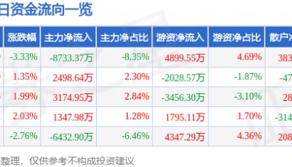 股票行情快报：中矿资源（002738）9月2日主力资金净卖出8733.37万元