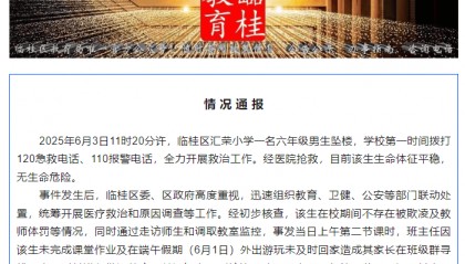 一小学生坠楼，当地教育局通报