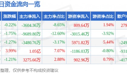 股票行情快报：湖南黄金（002155）5月28日主力资金净卖出3604.36万元