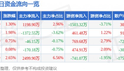 股票行情快报：佳电股份（000922）8月18日主力资金净买入1198.90万元