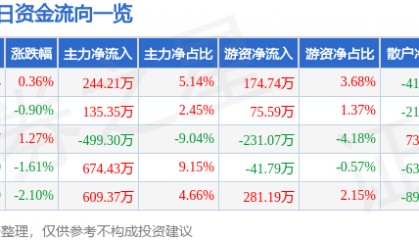 股票行情快报：罗普斯金（002333）8月5日主力资金净买入244.21万元