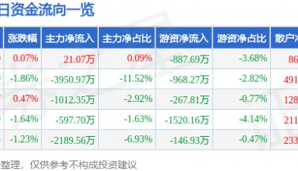股票行情快报：西昌电力（600505）6月6日主力资金净买入21.07万元