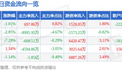 股票行情快报：中矿资源（002738）10月16日主力资金净买入697.86万元