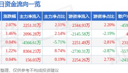 股票行情快报：湖南黄金（002155）6月11日主力资金净买入2251.31万元