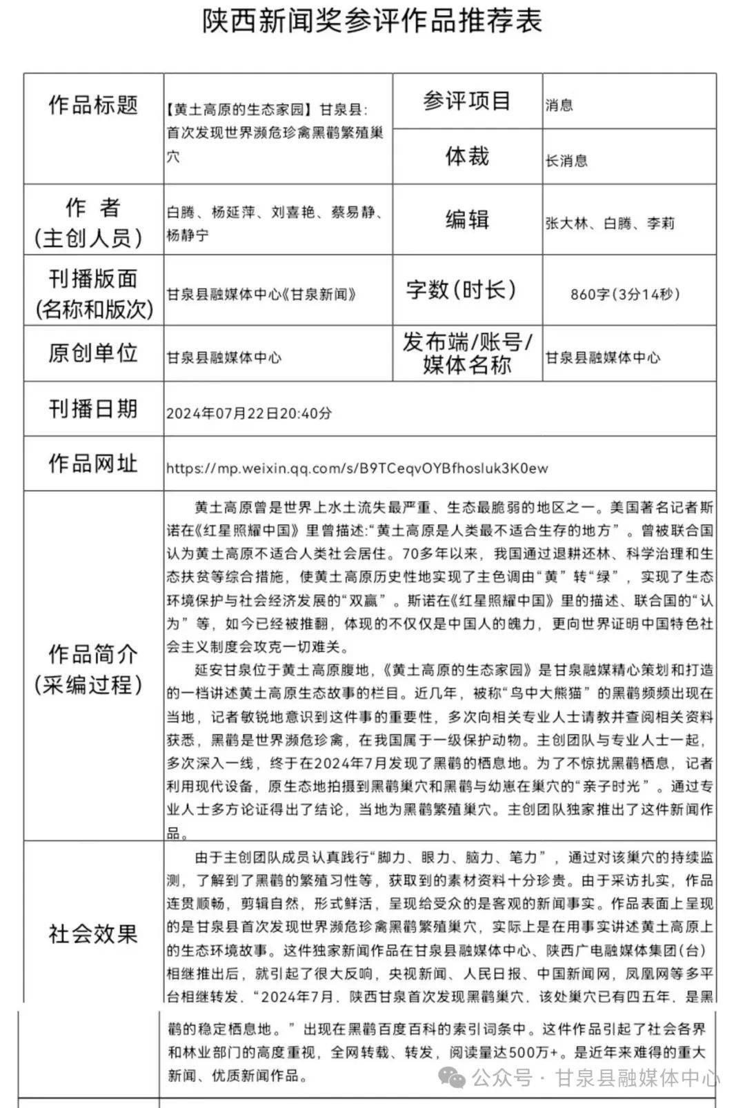甘泉县融媒体中心“2024年陕西新闻奖”参评作品 “陕西省优秀新闻工作者”公示