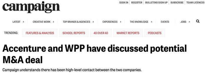 广告行业又有新绯闻:埃森哲要收购WPP?