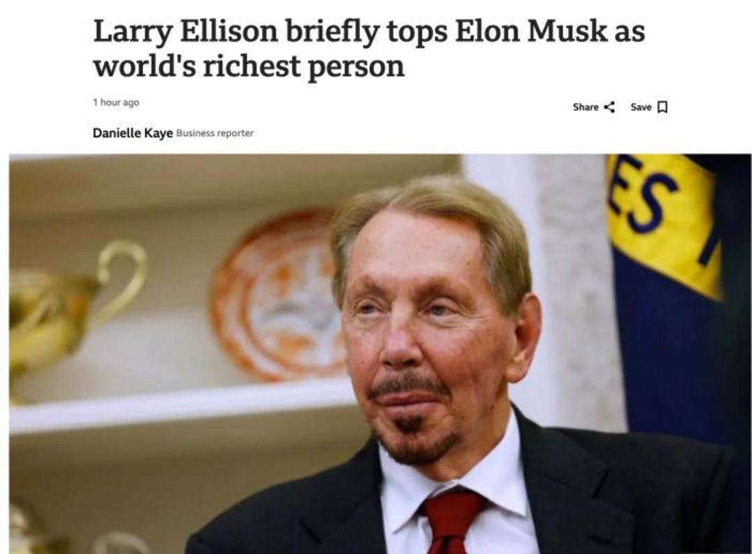 被甲骨文联合创始人埃里森短暂超越后,马斯克重新成为世界首富